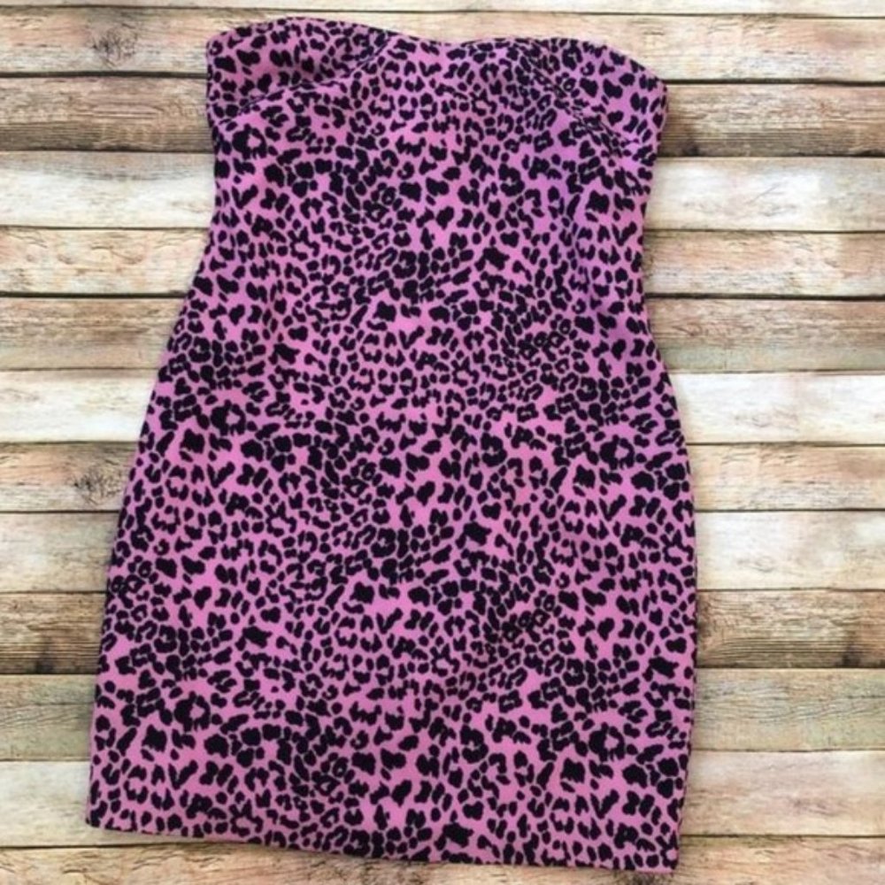 LIKELY Revolve lauren leopard pink strapless dress